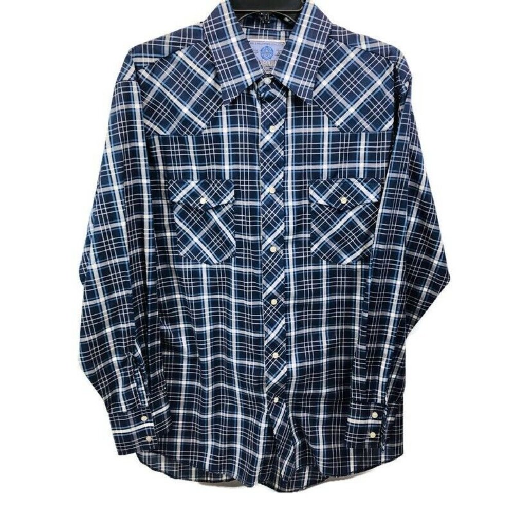 American Hero Plaid Pearl Snap Western Style Shirt